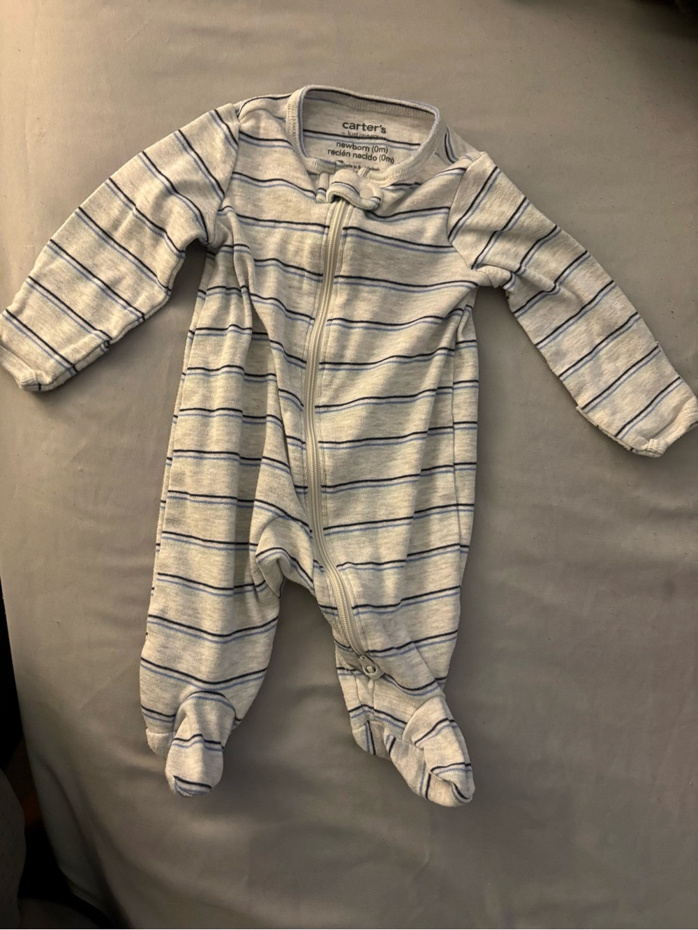 Carter's White and Blue Striped Footed One-Piece